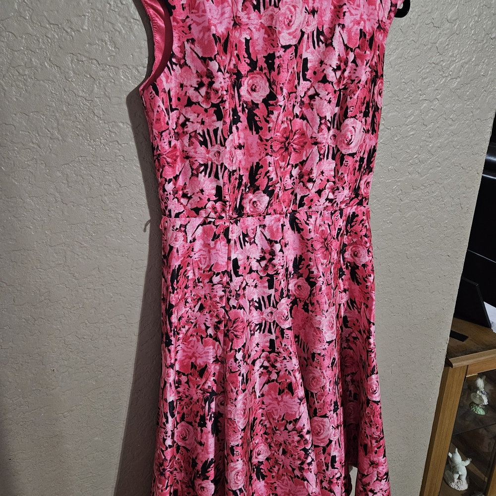 Julian Taylor Pink and Black Floral Sleeveless Fit & Flare Dress